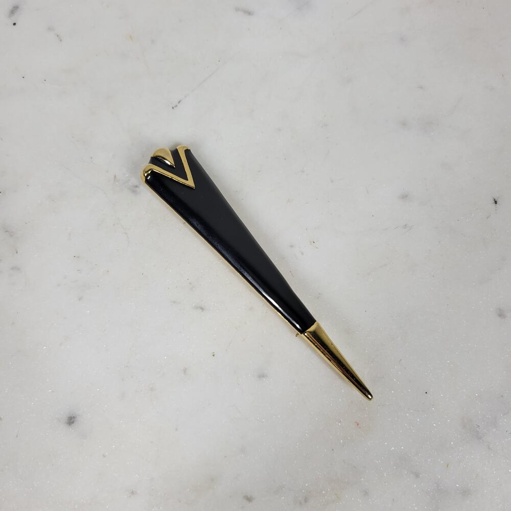 Monet Vintage Enamel Brooch Pin Black Gold Tone Art Deco Statement Jewelry